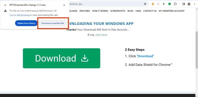 choose download unverified file